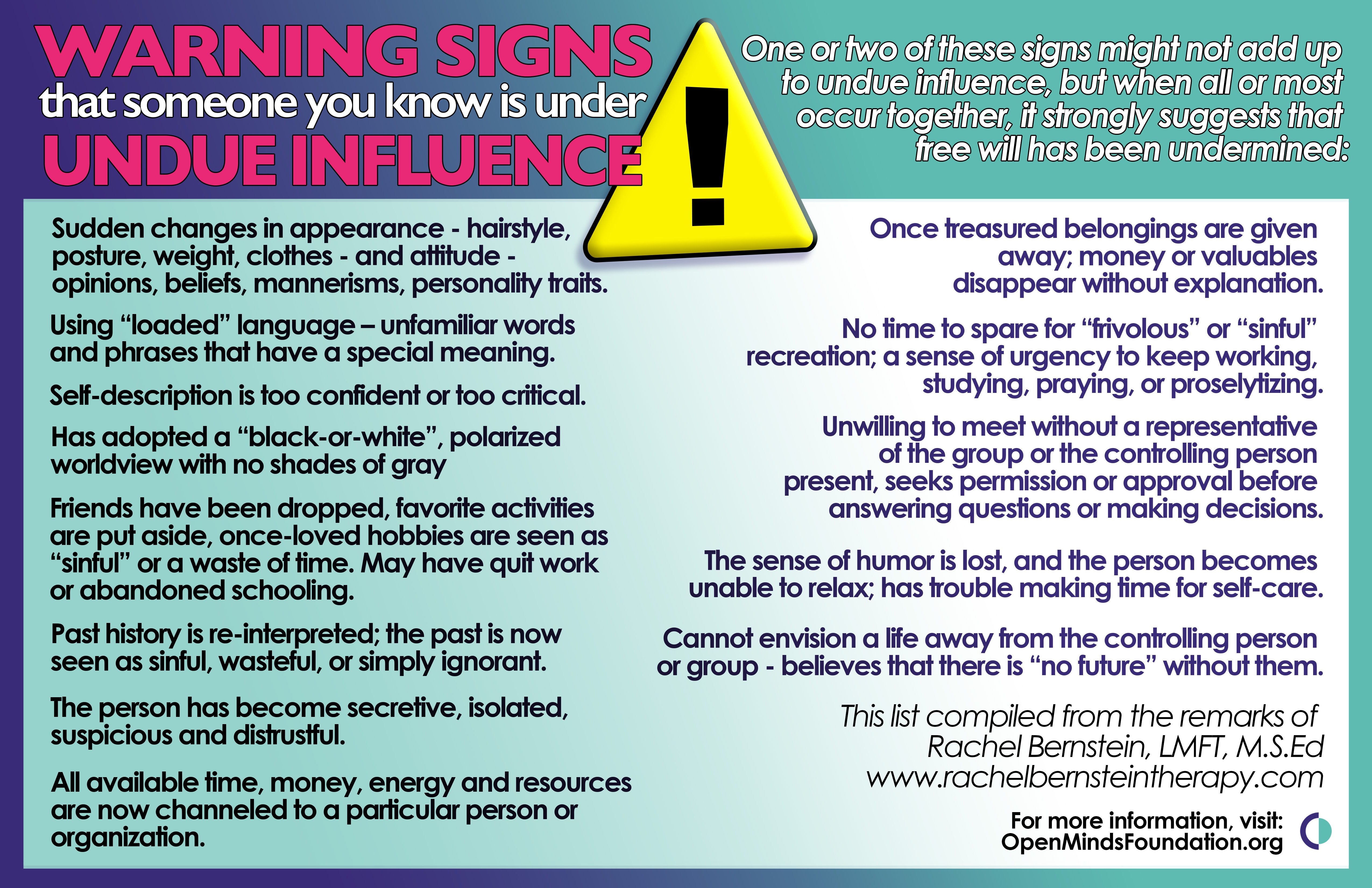 Warning Signs of Undue Influence Free Downloadable Infographic